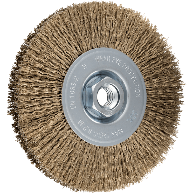 PFERD  Szczotka tarczowa niepleciona RBU Ø 125 x 15 mm M14 stalowy drut pleciony mosiądzowany Ø 0,20 mm do szlifierki kątowej