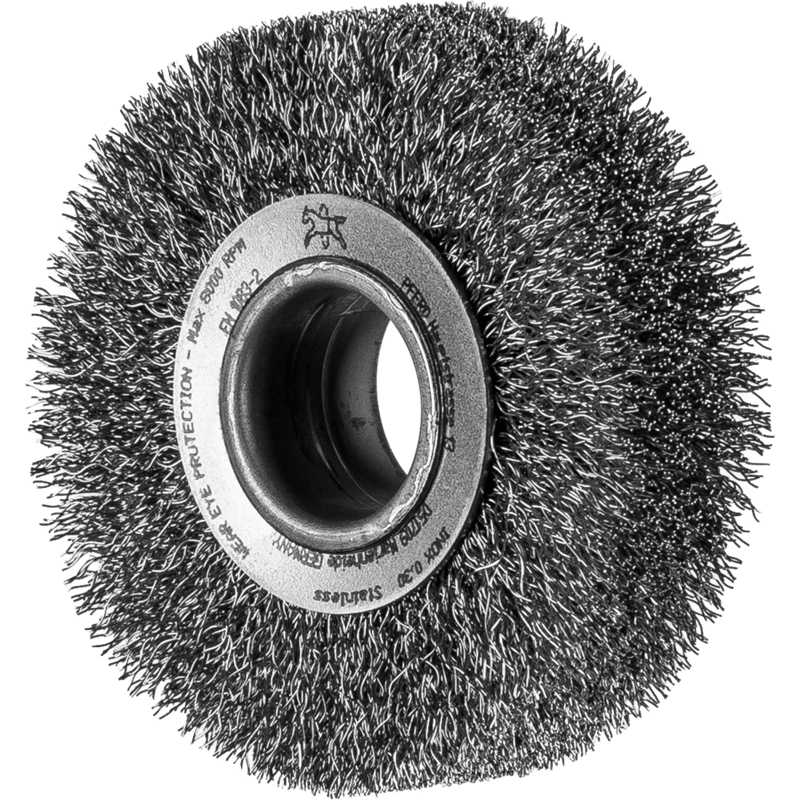 PFERD  POS szczotka okrągła szeroka niepleciona RBU Ø 80 x 20 x różne otwory, drut ze stali szlachetnej Ø 0,15, do szlifierek st