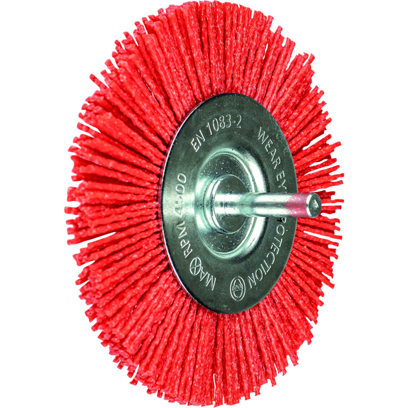 PFERD  Szczotka tarczowa niepleciona RBU Ø100 mm trzpień Ø6 mm włókno RED Ø1,27 ziarno 80