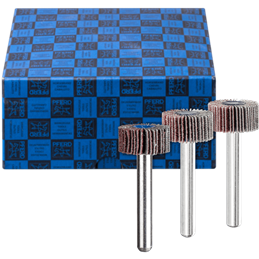 PFERD  Zestaw ściernic wachlarzowych 3-częściowy Korund Ø20 x 10 mm, trzpień Ø6 mm A60, 80, 120 do szlifu dokładnego i wykończen