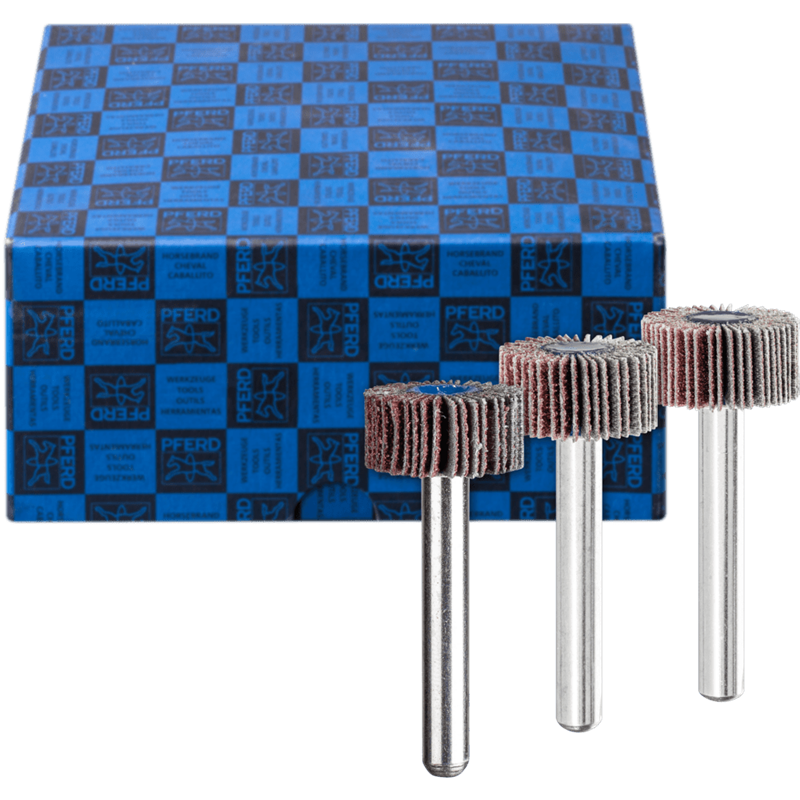 PFERD  Zestaw ściernic wachlarzowych 3-częściowy Korund Ø20 x 10 mm, trzpień Ø6 mm A60, 80, 120 do szlifu dokładnego i wykończen