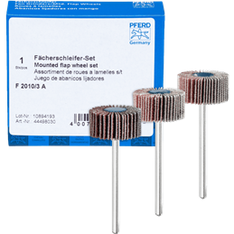 PFERD  Zestaw ściernic wachlarzowych Korund Ø 20 x 10 mm trzpień – Ø 3 mm A 80,120 i 180 do szlifu dokładnego i wykończeniowego