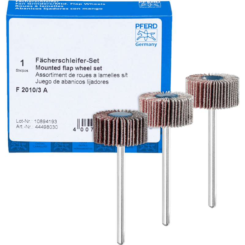 PFERD  Zestaw ściernic wachlarzowych Korund Ø 20 x 10 mm trzpień – Ø 3 mm A 80,120 i 180 do szlifu dokładnego i wykończeniowego