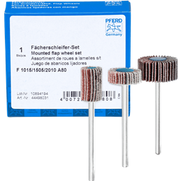 PFERD  Zestaw ściernic wachlarzowych Korund A 80 Ø 10 x 15 mm, Ø 15 x 5 mm i Ø 20 x 10 mm trzpień – Ø 3 mm do szlifu dokładnego 