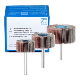 PFERD  Zestaw ściernic wachlarzowych Korund A 80 Ø 30 x 15 mm, Ø 40 x 20 mm i Ø 60 x 30 mm trzpień Ø 6 mm do szlifu dokładnego i