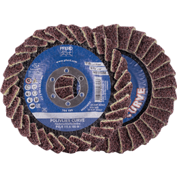 PFERD  Tarcza lamelowa POLIVLIES-CURVE PVL-R, korund, Ø 115 mm, otwór 22,23 mm A180M, do szlifu dokładnego o najwyższej wydajnoś