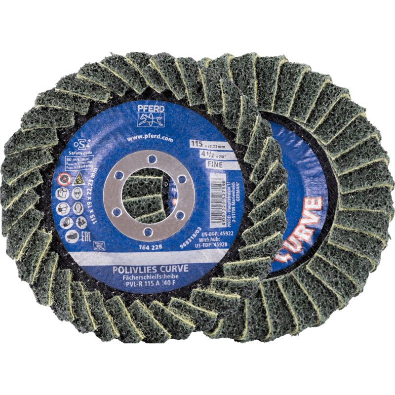PFERD  Tarcza lamelowa POLIVLIES-CURVE PVL-R, korund, Ø 115 mm, otwór 22,23 mm A240M, do szlifu dokładnego o najwyższej wydajnoś