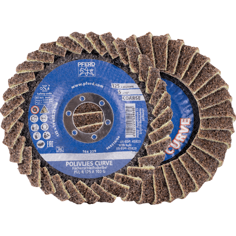PFERD  Tarcza lamelowa POLIVLIES-CURVE PVL-R, korund, Ø 125 mm, otwór 22,23 mm A100G, do szlifu dokładnego o najwyższej wydajnoś