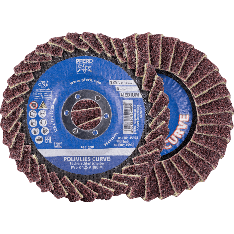 PFERD  Tarcza lamelowa POLIVLIES-CURVE PVL-R, korund, Ø 125 mm, otwór 22,23 mm A180M, do szlifu dokładnego o najwyższej wydajnoś