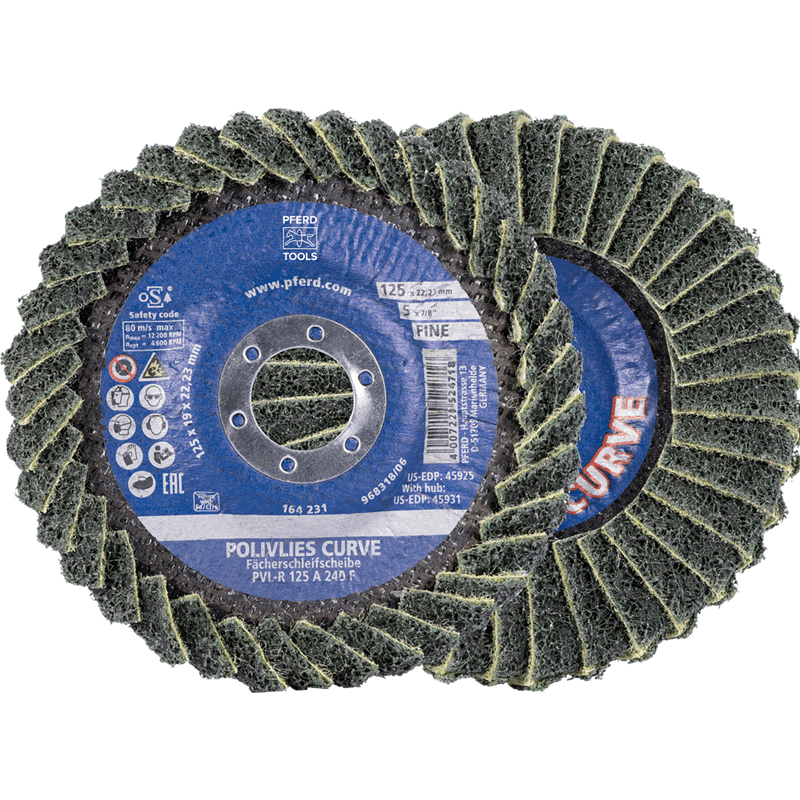 PFERD  Tarcza lamelowa POLIVLIES-CURVE PVL-R, korund, Ø 125 mm, otwór 22,23 mm A240M, do szlifu dokładnego o najwyższej wydajnoś