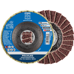 PFERD  Ściernica włókninowa POLIVLIES PVL Korund Ø115 mm otwór 22,23 mm / X-LOCK A180M do szlifu dokładnego