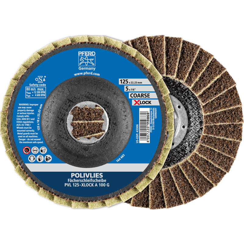 PFERD  Ściernica włókninowa POLIVLIES PVL Korund Ø 125 mm otwór 22,23 mm / X-LOCK A100G do szlifu dokładnego