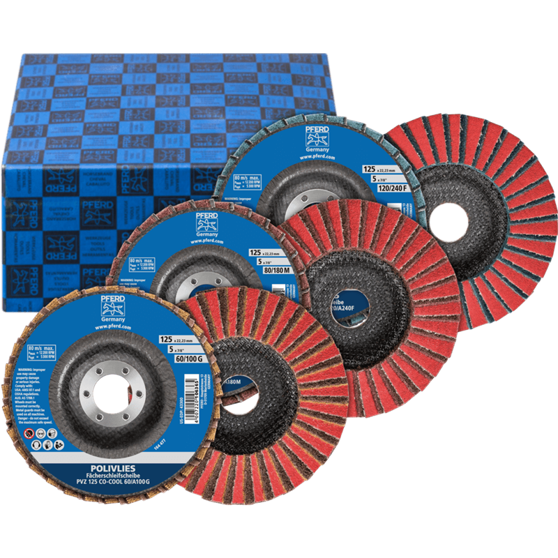 PFERD  Ściernice włókninowe POLIVLIES zestaw PVZ 3-częściowy ceramiczny Ø125 mm otw. Ø22,23 mm CO-COOL60/G,80/M,120/F