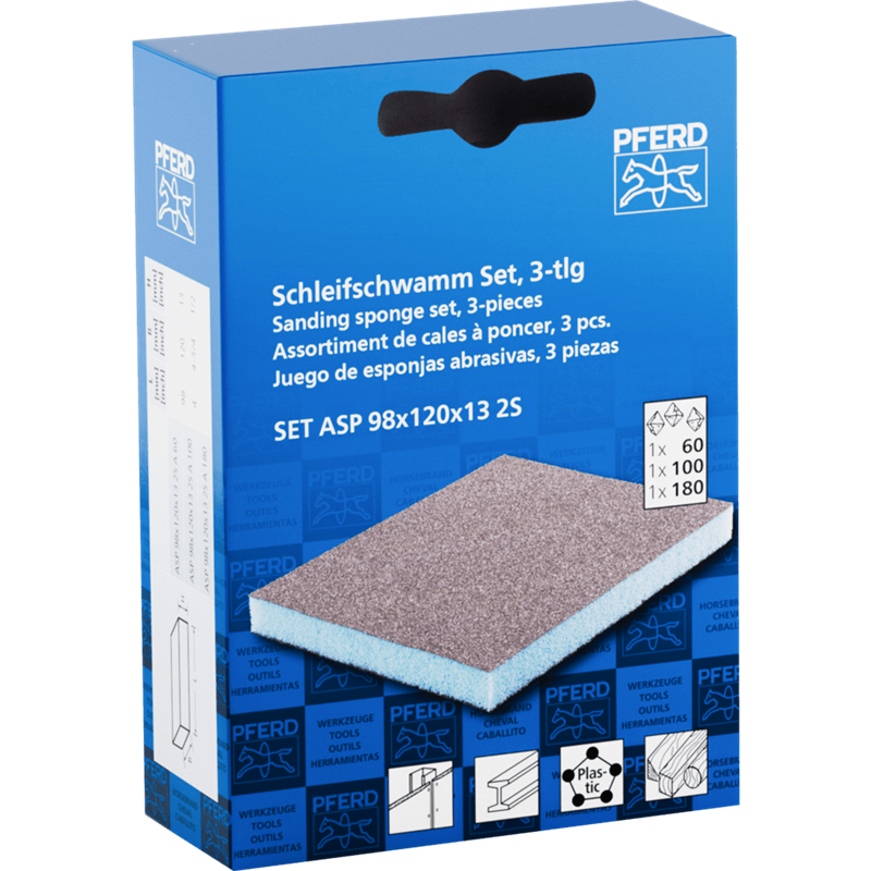 PFERD  Wodoodporna gąbka szlifierska 98 x 120 x 13 mm A60, A100, A180, dwustronna, do uniwersalnego zastosowania