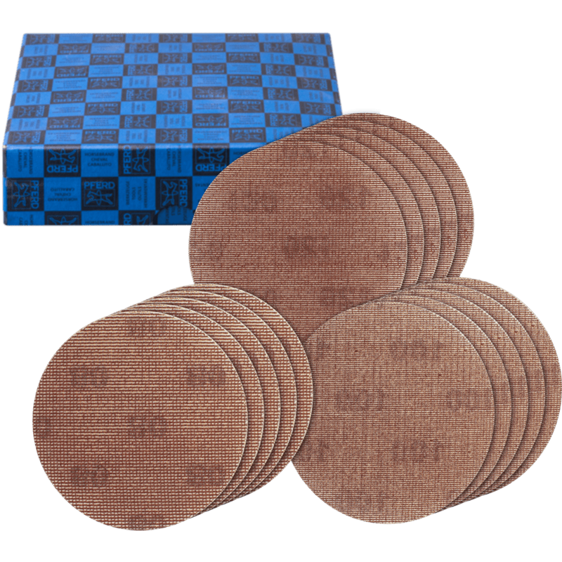 PFERD  Zestaw siatkowych wykrojów ściernych na rzep zgrubnych, 15-częściowy, Ø 150 A80,100,120, bez pyłu przy użyciu szlifierki 