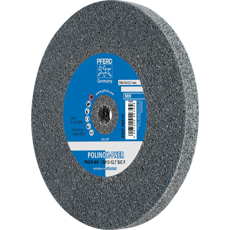 PFERD  Dysk z włókniny prasowanej POLINOX PNER Ø 150 x 13 mm do otworu Ø 12,7 mm Średnio twardy SiC drobnoziarnisty do wykańczan