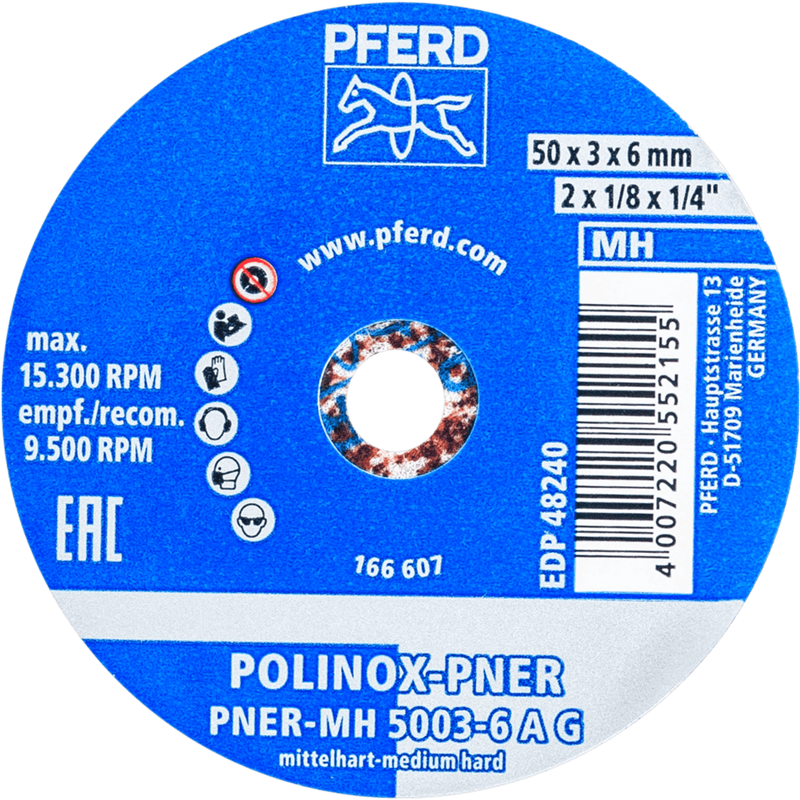 PFERD  Dysk z włókniny prasowanej POLINOX PNER Ø 50 x 3 mm do otworu o średnicy 6 mm, średnio twardy A gruboziarnisty do wykańcz