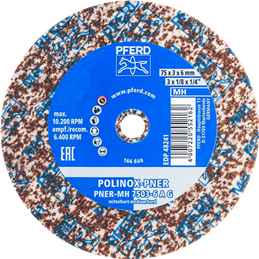 PFERD  Dysk z włókniny prasowanej POLINOX PNER Ø 75 x 3 mm do otworu o średnicy 6 mm, średnio twardy A gruboziarnisty do wykańcz