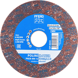 PFERD  Dysk z włókniny prasowanej POLINOX PNER Ø 125 x 6 mm do otworu o średnicy 22,2 mm, średnio twardy A gruboziarnisty do wyk