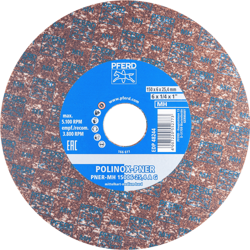 PFERD  Dysk z włókniny prasowanej POLINOX PNER Ø 150 x 6 mm do otworu o średnicy 25,4 mm, średnio twardy A gruboziarnisty do wyk