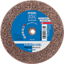 PFERD  Dysk z włókniny prasowanej POLINOX PNER Ø 75 x 3 mm do otworu Ø 6 mm twardy A gruboziarnisty do wykańczania