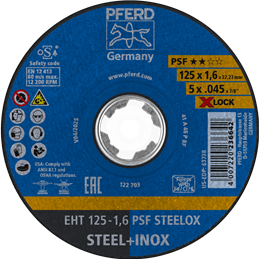 PFERD  Ściernica tarczowa do cięcia EHT 125 x 1,6 mm X-LOCK prosta linia uniwersalna PSF STEELOX do stali/stali szlachetnej