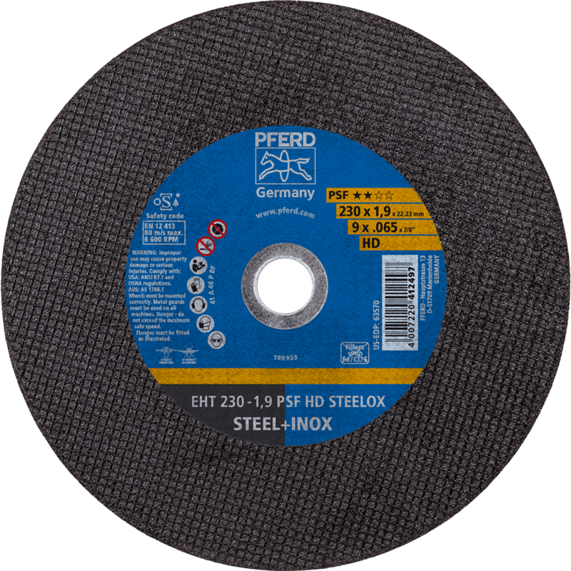 PFERD  Tarcza tnąca EHT 230 x 1,9 x 22,23 mm prosta, linia uniwersalna PSF HD STEELOX do stali/stali szlachetnej (25)
