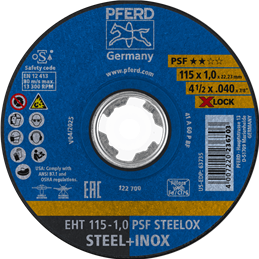 PFERD  Ściernica tarczowa do cięcia EHT 115 x 1,0 mm X-LOCK prosta linia uniwersalna PSF STEELOX do stali/stali szlachetnej