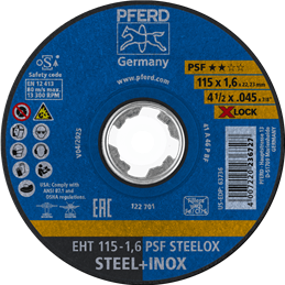 PFERD  Ściernica tarczowa do cięcia EHT 115 x 1,6 mm X-LOCK prosta linia uniwersalna PSF STEELOX do stali/stali szlachetnej