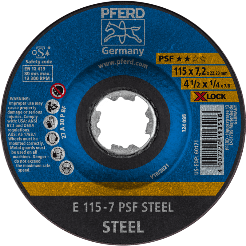 PFERD  Ściernica tarczowa do zdzierania E 115 x 7,2 mm X-LOCK linia uniwersalna PSF STEEL do stali