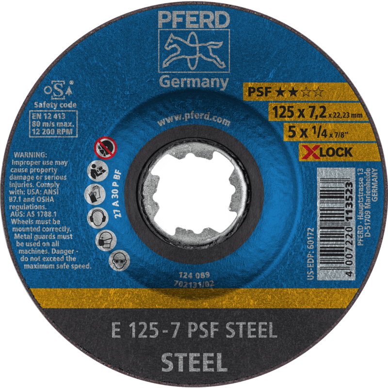 PFERD  Ściernica tarczowa do zdzierania E 125 x 7,2 mm X-LOCK linia uniwersalna PSF STEEL do stali