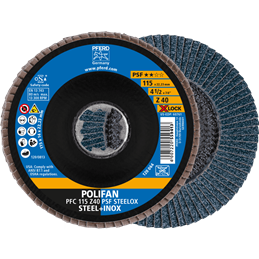 PFERD  Ściernica listkowa POLIFAN PFC 115 mm X-LOCK stożkowa Z40 linia uniwersalna PSF STEELOX stal/stal nierdzewna