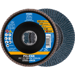 PFERD  Ściernica listkowa POLIFAN PFC 125 mm X-LOCK stożkowa Z80 linia uniwersalna PSF STEELOX stal/stal nierdzewna