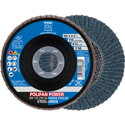 PFERD  Ściernica listkowa POLIFAN POWER PFF 115 x 22,23 mm płaska Z50 linia wydajna SG STEELOX do stali/stali szlachetnej