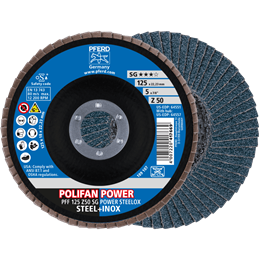PFERD  Ściernica listkowa POLIFAN CURVE PFR 125 x 22,23 mm, szerokość M, CO60 SGP STEELOX, do stali / stali szlachetnej (POS 2)