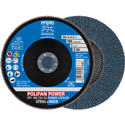 PFERD  Ściernica listkowa POLIFAN POWER PFF 180 x 22,23 mm płaska Z50 linia wydajna SG STEELOX do stali/stali szlachetnej