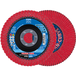 PFERD  Ściernica listkowa POLIFAN CURVE PFR 125 x 22,23 mm, szerokość M, CO60 SGP STEELOX, do stali / stali szlachetnej (POS 2)