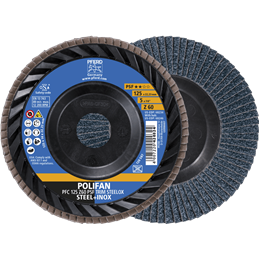 PFERD  Ściernica listkowa POLIFAN PFC 125 x 22,23 mm stożkowa Z60 linia uniwersalna PSF TRIM STEELOX do stali/stali szlachetnej