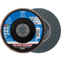 PFERD  Ściernica listkowa POLIFAN POWER PFC 125 x 22,23 mm stożkowa Z60 linia wydajna SG DURABLE STEEL do stali