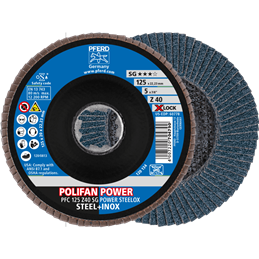 PFERD  Ściernica listkowa POLIFAN POWER PFC 125 mm X-LOCK stożkowa Z40 SG STEELOX stal/stal nierdzewna