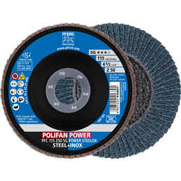 PFERD  Ściernica listkowa POLIFAN POWER PFC 115 x 22,23 mm stożkowa Z50 linia wydajna SG STEELOX do stali/stali szlachetnej