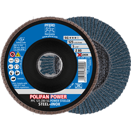 PFERD  Ściernica listkowa POLIFAN POWER PFC 125 mm X-LOCK stożkowa Z80 SG STEELOX stal/stal nierdzewna