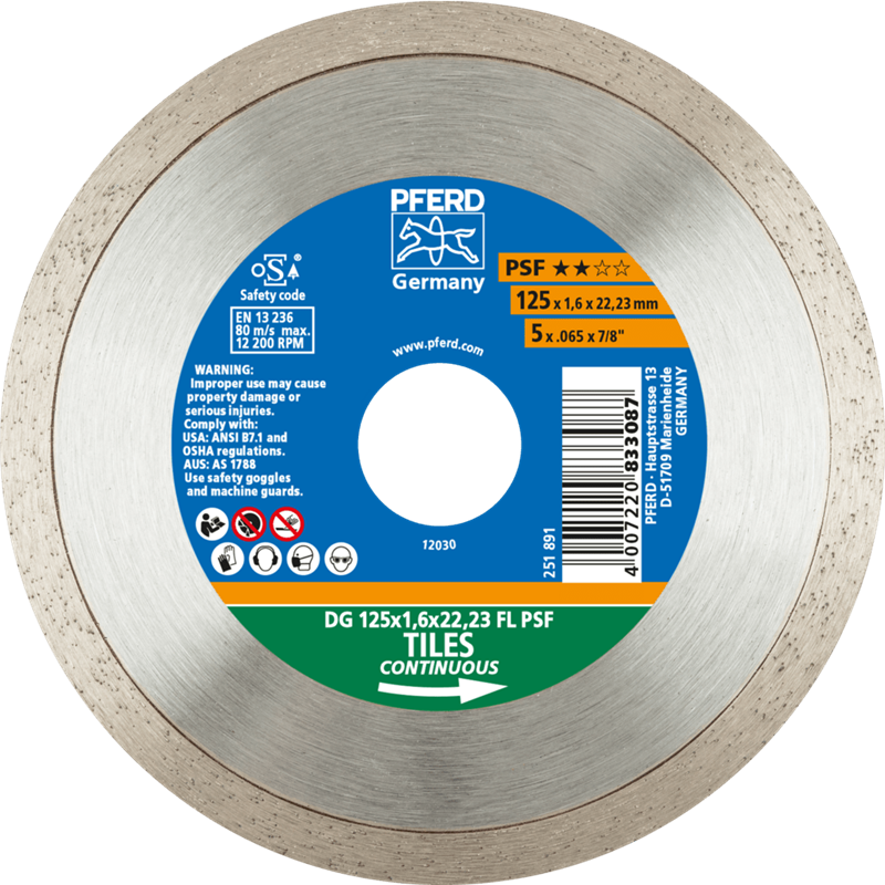 PFERD  Diamentowa ściernica do przecinania DG FL 125 x 1,6 x 22,23 mm PSF do cięcia glazury, wysoka jakość cięcia