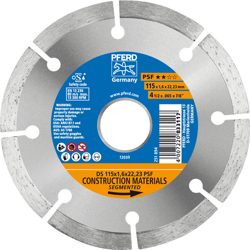 PFERD  Diamentowa ściernica do przecinania DS 115 x 1,6 x 22,23 mm START do szybkiego cięcia kamienia i betonu