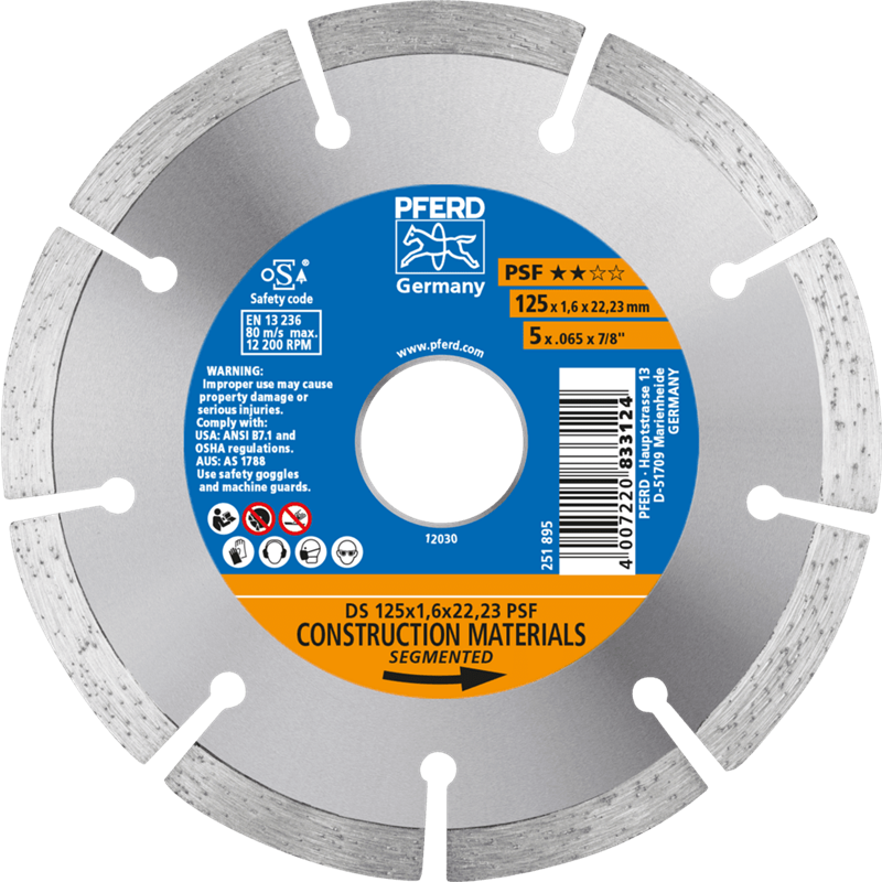 PFERD  Diamentowa ściernica do przecinania DS 125 x 1,6 x 22,23 mm START do szybkiego cięcia kamienia i betonu