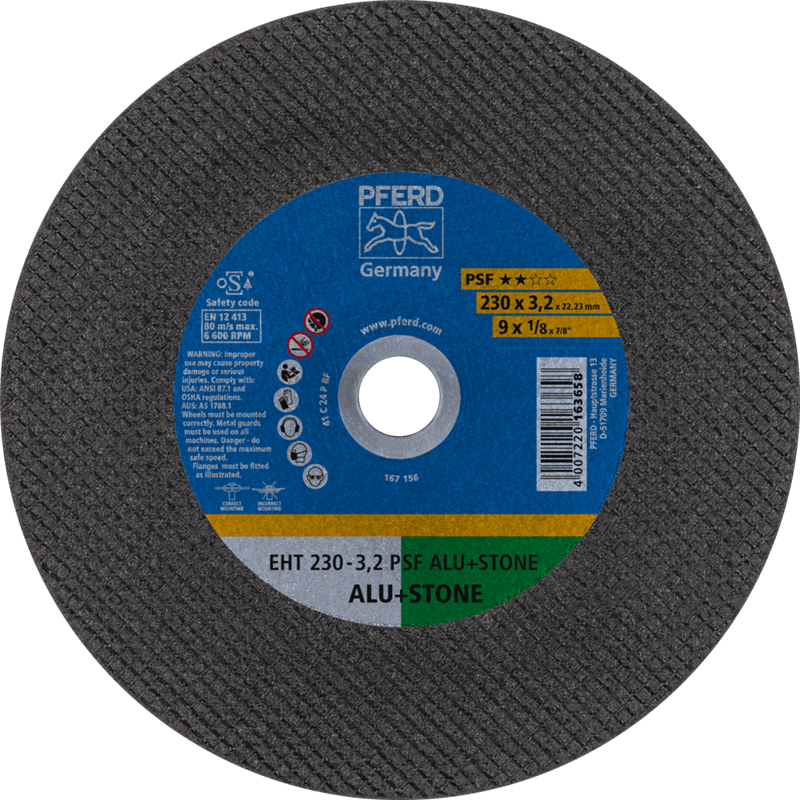 PFERD  Tarcza tnąca EHT 230 x 3,2 x 22,23 mm prosta, linia uniwersalna PSF ALU+STONE do aluminium/metali nieżelaznych/kamienia (