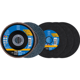 PFERD  Zestaw tarcz tnących/ściernic listkowych 125 Linia uniwersalna PSF STEELOX EHT 1,0/PFC Z60 do stali/stali szlachetnej