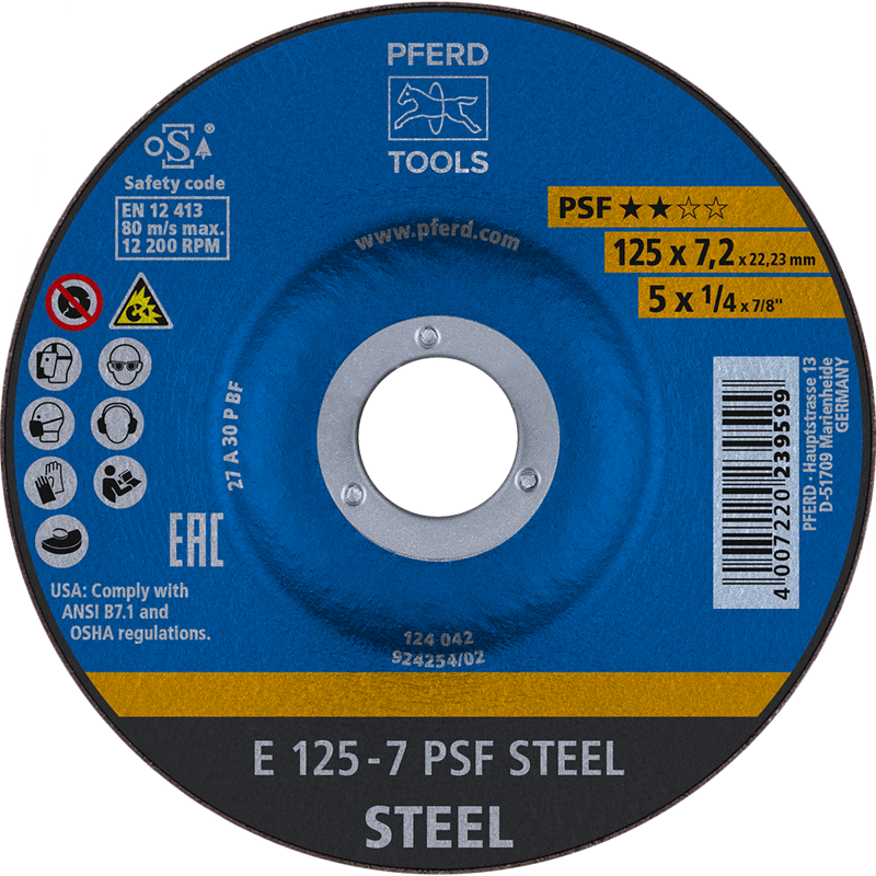 PFERD  Ściernica tarczowa do zdzierania E 125 x 7,2 x 22,23 mm linia uniwersalna PSF STEEL do stali