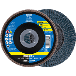PFERD  Ściernica listkowa POLIFAN PFC 125 x 22,23 mm stożkowa Z40 linia startowa START STEELOX stal/stal nierdzewna