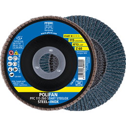 PFERD  Ściernica listkowa POLIFAN PFC 115 x 22,23 mm stożkowa Z60 linia startowa START STEELOX stal/stal nierdzewna